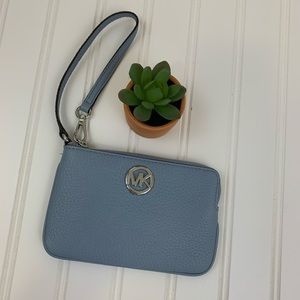 NEW Michael Kors pale blue leather wristlet